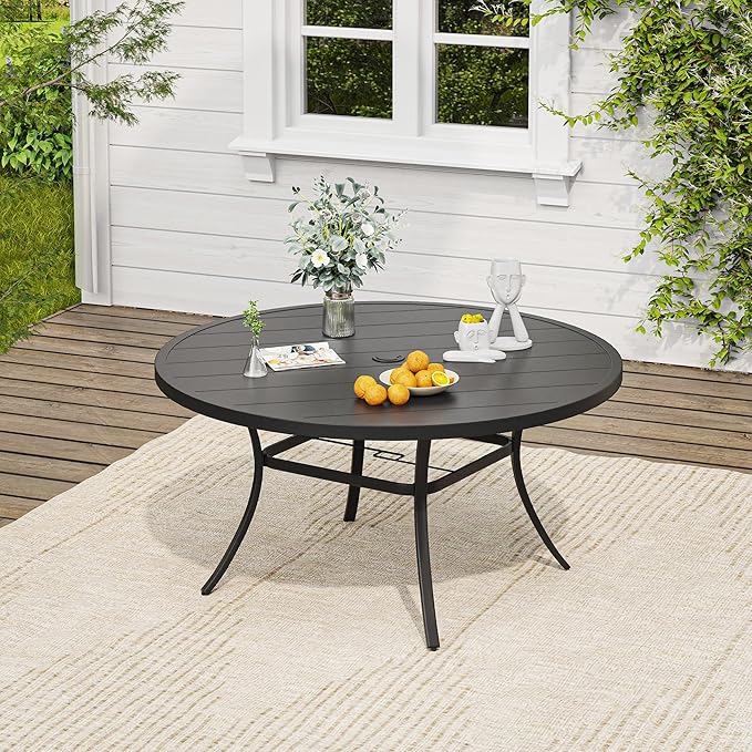VICLLAX 7 Pieces Outdoor Dining Set, Patio Furniture Set of 6 Patio Swivel Dining Chairs and 50" Patio Round Table, Mixed Brown Chairs & Black Tabletop