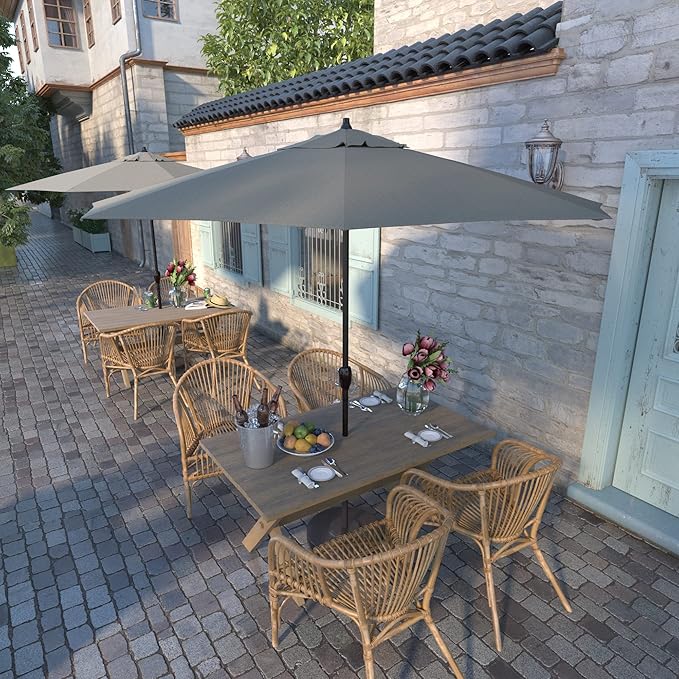 California Umbrella 9' Round Aluminum Outdoor Deck, Pool or Patio Umbrella, Crank Lift, Auto Tilt, Bronze Pole, Woven Granite Olefin