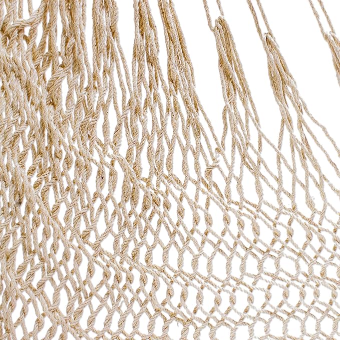NOVICA Handmade Cotton Hammock Swing Ivory Fringed Rope Mayan from Mexico Solid Tropical Decor 'Sea Breezes in Ivory'