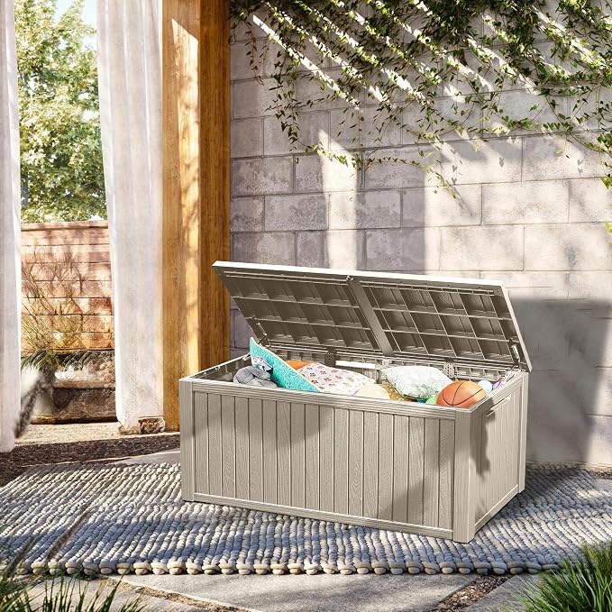 TARKARI 200 Gallon Outdoor Storage Box Waterproof, Resin Deck Boxes with Lockable Lid & UV-Resistant for Patio, Pool, Garden Furniture Cushions & Accessories, Coffee