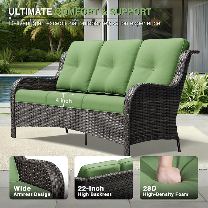 Joyside 5 Piece Wicker Patio Furniture Set, Rattan Patio Chairs with High Back, Deep Seating, Wide Armrest, Thickened Cushions, Outdoor Furniture for Deck, Porch Use