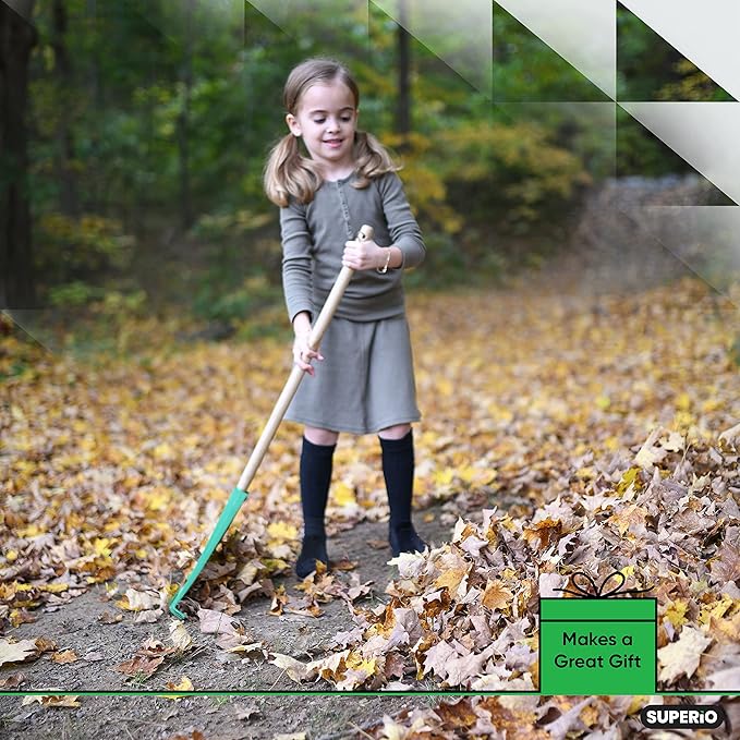 Child-Size Leaf Collector & Rake Set – Garden Leaf Scoops and Lawn Cleaning Tools for Kids, Includes 1 Rake and 1 Pair of Leaf Grabbers, Green Plastic – by Superio