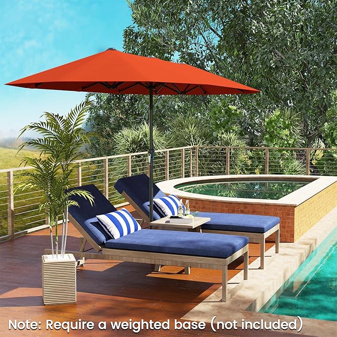 Tangkula 13 FT Large Patio Umbrella, Outdoor Double-Sided Table Market Umbrella w/Crank Handle, 12 Heavy-Duty Ribs, Sun-Protective Rectangular Twin Parasol for Garden Deck Lawn Poolside (Orange)