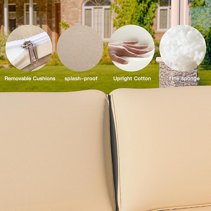 9 Pieces Outdoor Patio Furniture Sets,Wicker Conversation Set Sectional Sofa,Includes 8 All-Weather High Back PE Rattan Seating Components w/Thickened Cushions&Coffee Table,Sand