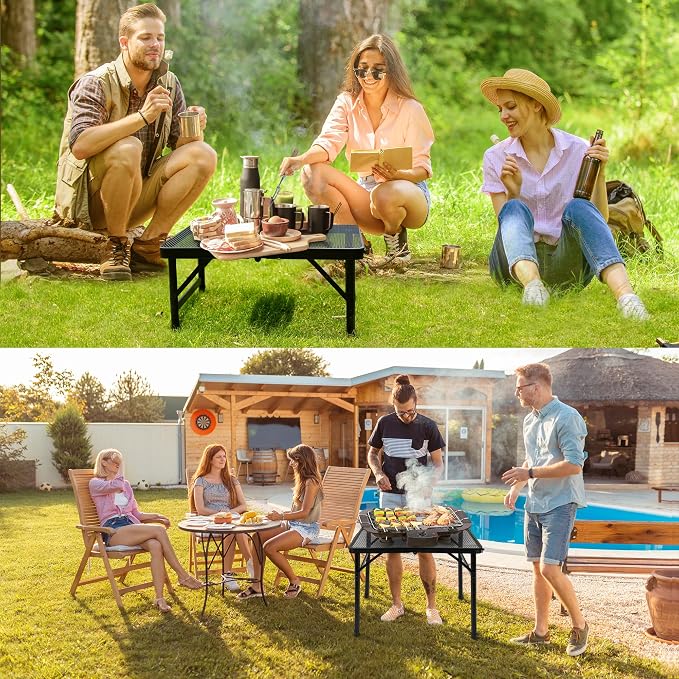 Portable Small Folding Table, Metal Camping Grill Table for BBQ, Picnic & Patio, Lightweight Foldable Outdoor Side Table, 23” x 15”