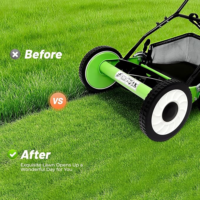 Lawn Sweeper Push, Push Lawn Sweeper Leaf Collector Lawn Mower Manual Push Reel Lawn Mower Adjustable Height with Collecting Bag for Lawn, Sidewalk, Driveway (16in)