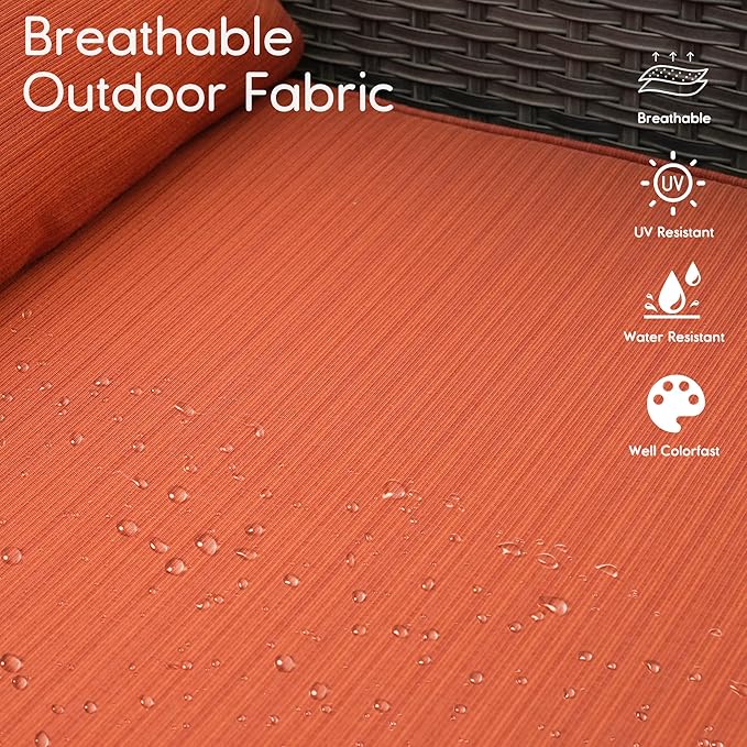 HOOOWOOO Wicker Patio Conversation Sets,8 Piece Outdoor Furniture Set with Swivel Rocking Chairs,All Weather Resistant Modern Outside Out Door Rattan Couch Chairs Side Table Set,Orange Red