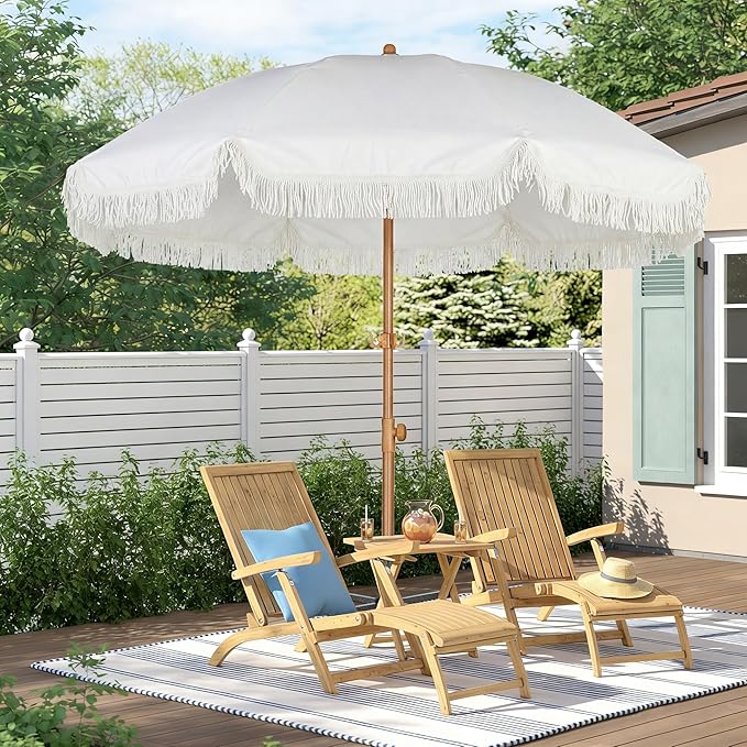 HOMEDEMO Boho Umbrella, Outdoor Umbrella with UPF50+ Sun Protection, Premium Aluminum Pole & Fiberglass Ribs, Includes Hanging Hook
