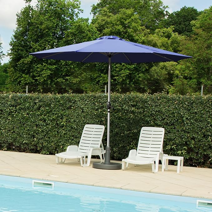 Domi 9FT Patio Umbrella Outdoor Market Umbrella with Silver Aluminum Pole, UV Resistant Canopy, Wind Vent, Tilt & Crank System, Perfect for Patio, Garden, Deck, Pool, Outdoor Dining, Navy Blue