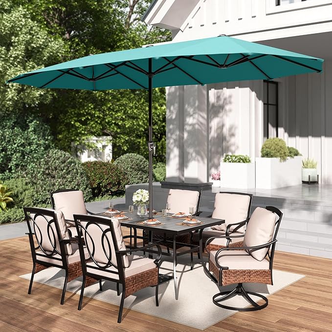 PHI VILLA 13ft Large Patio Umbrellas, Double-Sided Outdoor Market Rectangle Umbrella for Outside, Turquois