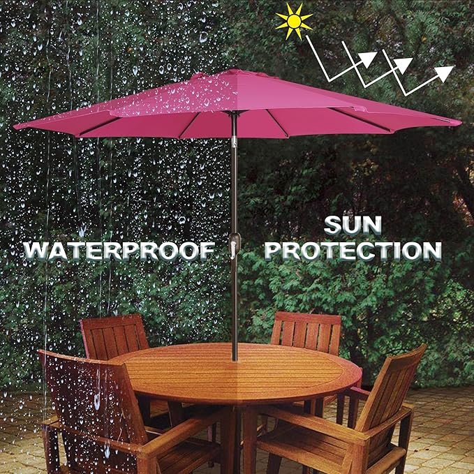 Blissun 9' Outdoor Patio Umbrella, Outdoor Table Umbrella, Yard Umbrella, Market Umbrella with 8 Sturdy Ribs, Push Button Tilt and Crank