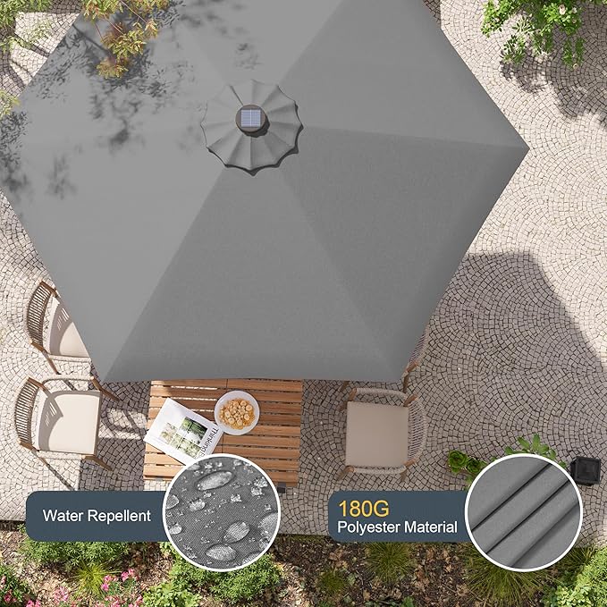7.5ft Outdoor Umbrella Patio Umbrella with Solar Lights,18 LED Lighted Table Market Outdoor Umbrella, 2-Year-Non-Fading, for Pool, Deck, Garden,Backyard