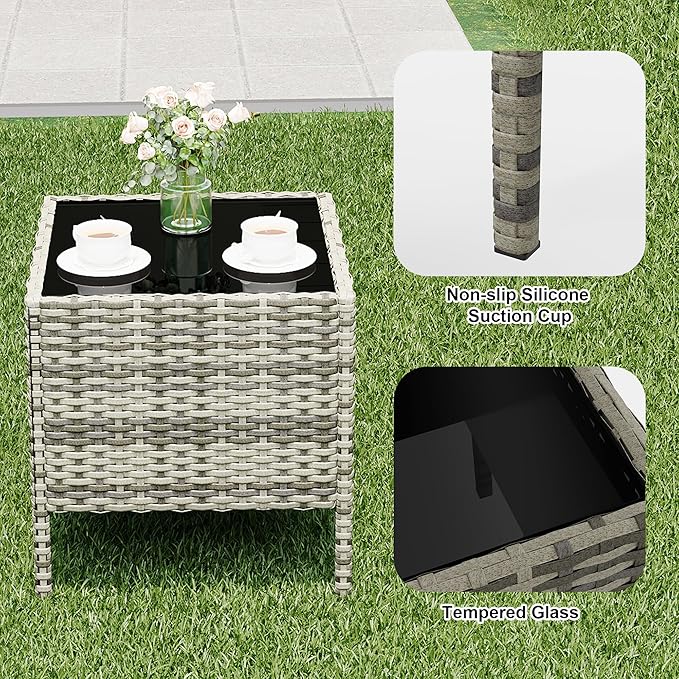 Patio Furniture Set 3 Pieces,Outdoor Patio Conversation Sets, PE Rattan Wicker Furniture Sets with 2 Chairs,Soft Cushion and 1 Coffee Table, Bistro Set of 2 for Backyard Balcony Porch Apartments,Grey