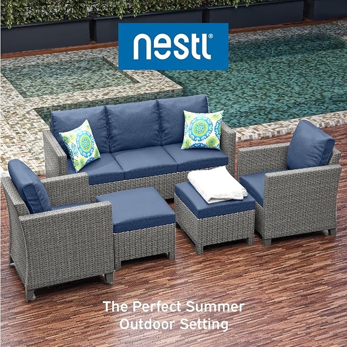 Nestl Patio Furniture Set - Outdoor Patio Furniture Sets, Patio Sectional Furniture Set, 5 Piece Patio Furniture Sets, Patio Conversation Sets, Brown Wicker Patio Furniture Sets with Beige Cushions