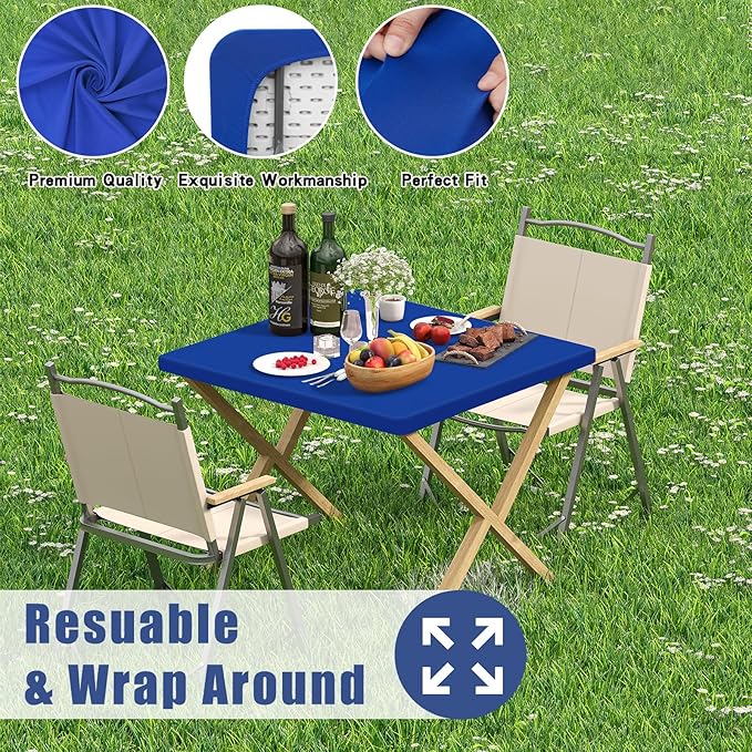 Moosfor Spandex Picnic Table Cloth 2 Pack, Elastic Fitted Tablecloths for Square Tables, Stretch Washable Patio Table Cover for Outdoor, Camping, Banquet and Parties (Blue, 34"x34")