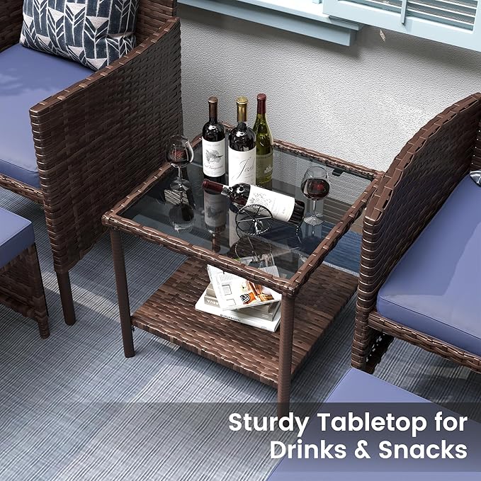 UDPATIO Outdoor Furniture Patio Chairs with Ottoman, Ideal for Balcony, Porch, 5 Piece Patio Furniture Set with Side Table for Deck, Apartment