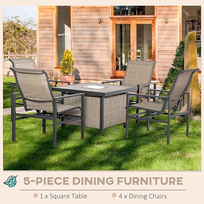 Outsunny 5 Piece Outdoor Dining Set with Built-in Ice Bucket, Outdoor Furniture Set, Patio Table and Rocking Chairs for Garden, Lawn, Backyard, Beige