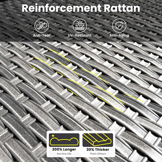 ovios 7 Pieces Patio Furniture Set with Swivel Rocking Chairs, Outdoor Wicker Sofa Couch Glass Coffee Table, All Weather High Back Modern Conversation Set, Grey Rattan, Grey