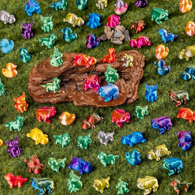 150pcs Mini 3D Printed Animals Tiny Animals Plastics Figures Miniature Little Small Ducks, Frogs, Turtles, Yaks Figurines Bulk for Micro Fairy Garden Landscape Accessories Hide Crafts Decor Aquarium