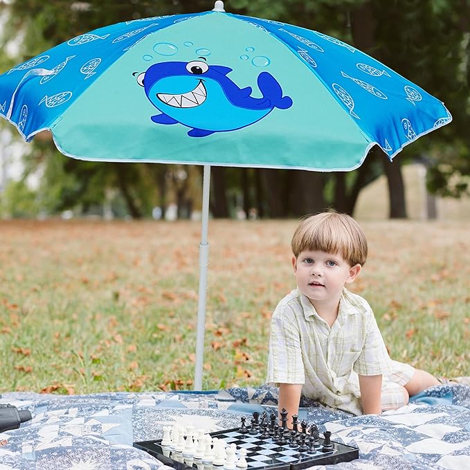 AMMSUN 5ft Seaside Beach Umbrella for Sand and Water Table - Kids Durable Umbrellas for children Beach Camping Garden Outdoor Play Shade