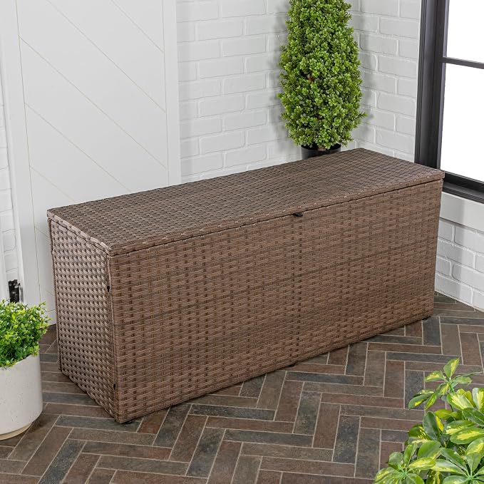 Eyely KRT1000B Elio 31.5" Modern Minimalist Outdoor Faux Wicker Deck and Patio Storage Box, Brown