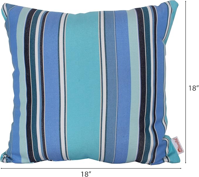 Outdoor/Indoor Sunbrella Throw Pillow Cover Only Square Set of 2 Pieces 18 inch x 18 inch Dolce Oasis Stripe - Insert Not Included, Teal