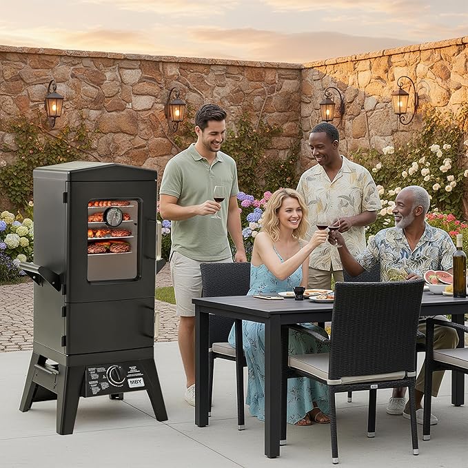 Vertical Lagre Propane Smoker with Cover & 4 Cooking Grates, Large Cooking Space, Heavy Duty & Weather-Resistant for Backyards,Smoke Ribs,Brisket,Chicken