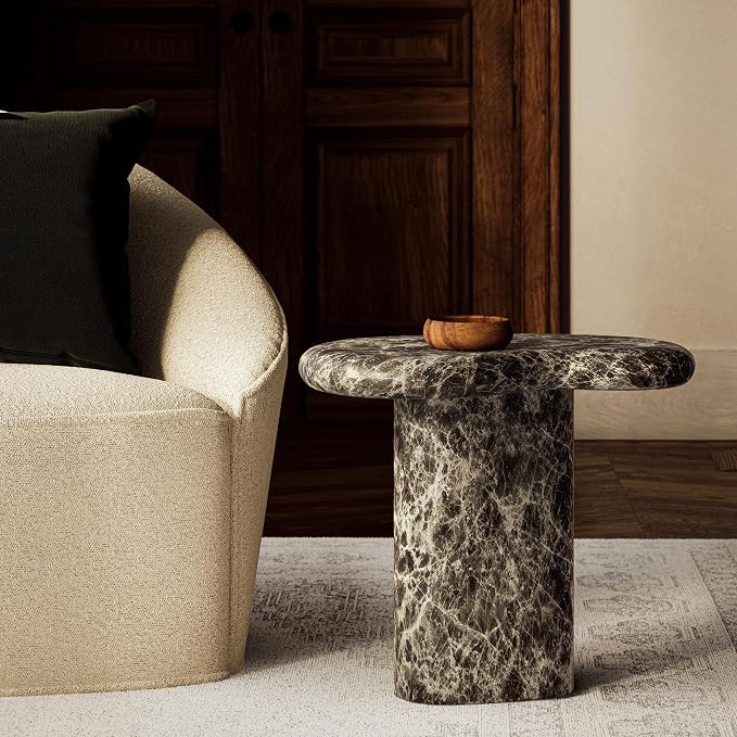 Modway Elowen Faux Marble Side Table in Dark Emperador Marble - Faux Emperador Marble Sculptural Pedestal Accent Table for Indoor and Outdoor Spaces
