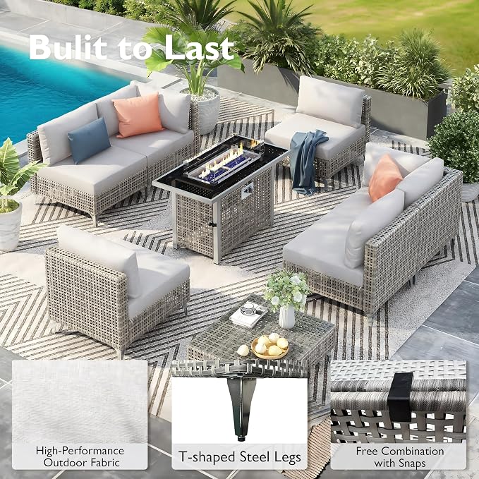 YOPTO 7-Piece Wicker Patio Furniture Set with Water Resistant Thick Cushions & Coffee Table,Outdoor Conversation Set Sectional Sofa W/Removable Cushions Cover,Free Combination,for Patio,Backyard,Gray