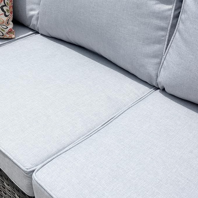 HOOOWOOO 5-Piece Luxury Patio Furniture Set– Stylish, Comfortable Outdoor Rattan Sofa Set with 2 Chairs, 2 Ottoamns, Weather-Resistant Patio Conversation Set for Deck, Garden, Balcony (Grey)