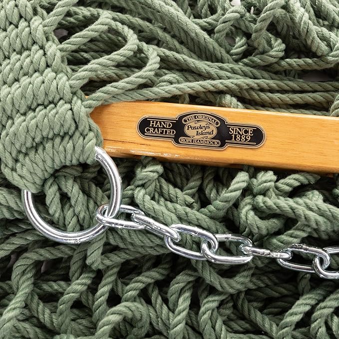 Original Pawleys Island Single Meadow DuraCord Rope Hammock – 12 ft. x 50 in., 1-Person, 450 lb Capacity, Oak Spreader Bar, Zinc-Plated Hardware, Handcrafted in The USA