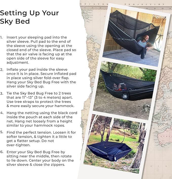 Hammock Bliss Sky Bed Bug Free - Insect Free Hanging Tent That Hangs Like A Hammock But Sleeps Like A Bed - Unique Asymmetrical Design Creates An Amazing Lay Flat Camping Hammock Sleeping Experience