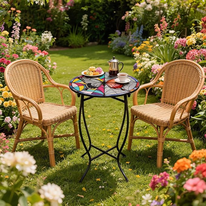 Round Side Table, 21 Inch Tall Side Table for Flower Pots Vase Home Decor, Weather Resistant Metal Patio Table Plant Stand for Indoor Outdoor Use, Easy Assemble