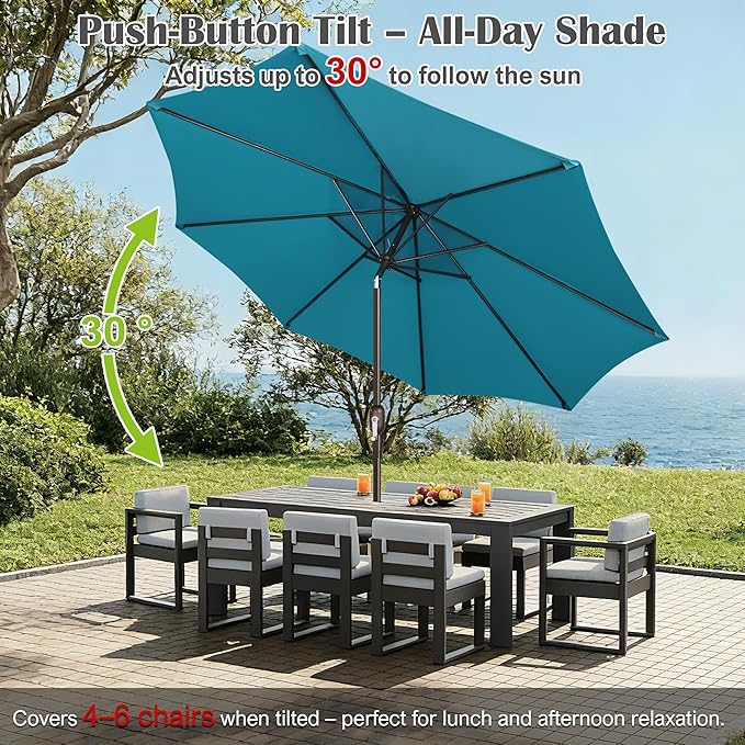 Blissun 10FT Outdoor Patio Umbrella, Outdoor Table Umbrella, Yard Umbrella, Market Umbrella with 8 Sturdy Ribs, Push Button Tilt and Crank