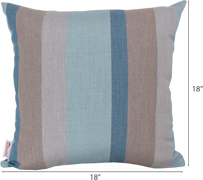 Outdoor/Indoor Sunbrella Throw Pillow Cover Only Square Set of 2 Pieces 18 inch x 18 inch Gateway Mist Stripe - Insert Not Included, Blue/Brown