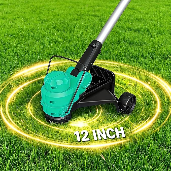 IDEALHOUSE 20V Cordless String Trimmer/Edger, 2-in-1 Weed Trimmer with Guide Wheel for Clean Edges, 12" Cutting Swath, Adjustable Length, Includes 8 Spools, Black & Lake Blue
