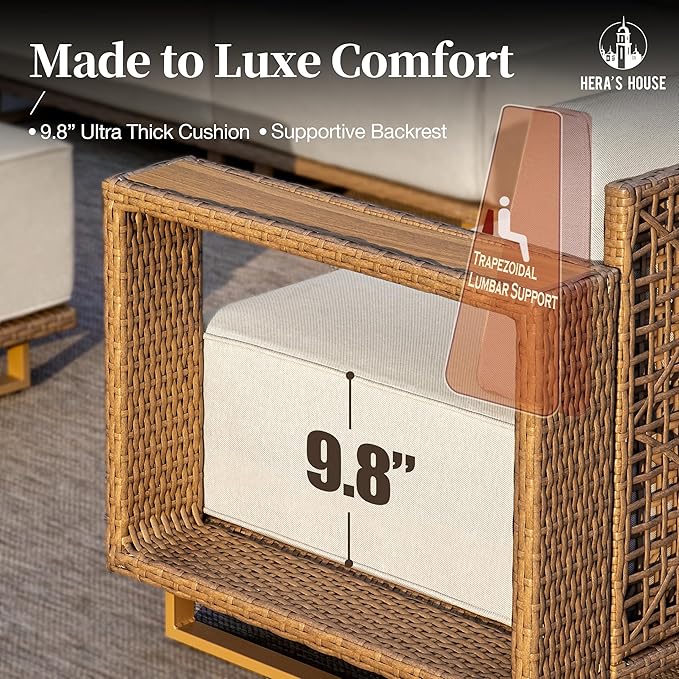 HERA'S HOUSE 2 Pieces Patio Furniture Set, Outdoor Rattan Wicker Armchairs Set of 2, All Weather Patio Conversation Set with 5.3" Widened Armrest, 10" Ultra Thick Comfy Sponge Cushion, Patio Couch Set