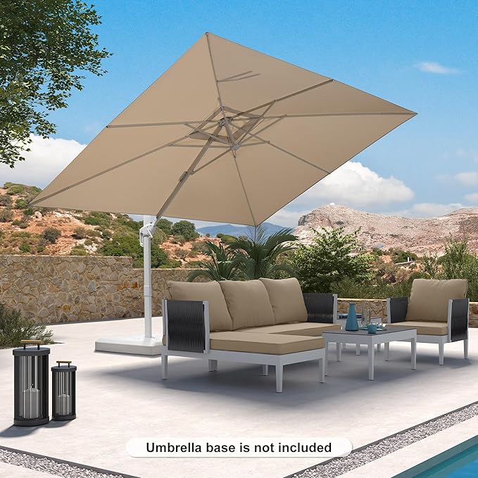 PURPLE LEAF 9' × 11.5' Patio Umbrella White Cantilever Umbrella Aluminum Square Outdoor Offset Umbrella Hanging Windproof with 360° Rotation for Garden Deck Pool, Beige