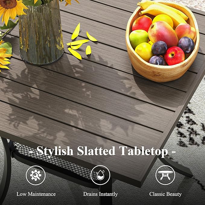 3 Pieces Outdoor Dining Set, Stackable Textilene Paito Chairs & 27.5" Square Dining Table with Shelf, Patio Dining Set for Backyard, Deck, Garden, Grey