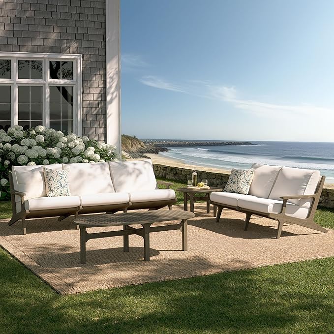 Modway Saratoga 4-Piece Outdoor Furniture Set in Weathered Gray - Patio Conversation Set with Sofa, Loveseat, Side Table and Coffee Table