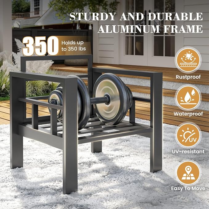 UDPATIO Aluminum Patio Furniture Set with 2 Ottomans, 6 Pieces All-Weather & UV-Resistant Outdoor Furniture for Deck, Backyard, Poolside, Dark Gray