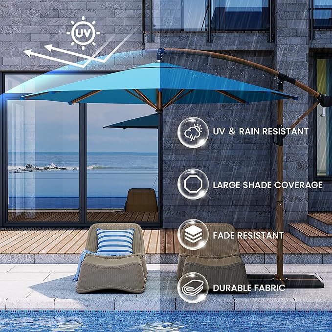 COSIEST Offset Patio Umbrella, Cantilever Hanging Outdoor Umbrella w/360-degree Rotation, Handy Crank, UV/Waterproof Canopy, 6 Ribs for Market, Backyard, Poolside, Garden