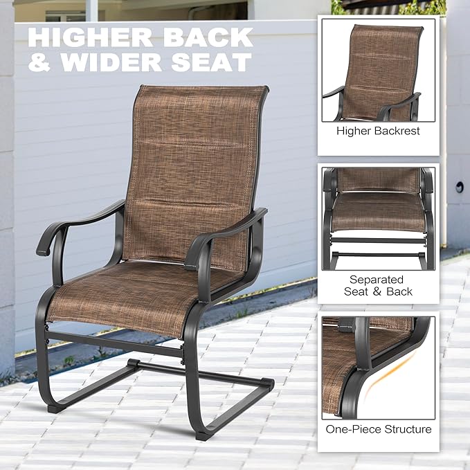 NUU GARDEN 7 Piece Patio Dining Set, 6 Padded Textilene Chairs and 61" Rectangular Dining Table with 1.77" Umbrella Hole, Outdoor All Weather Furniture Set for Garden, Patio, Brown and Black