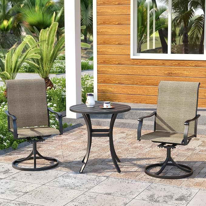 Outdoor Dining Set,27.5"x 27.5"x 28" Round Patio Table with 2pcs Swivel Chairs,Outdoor Furniture Set for Garden Backyard Lawn Poolside