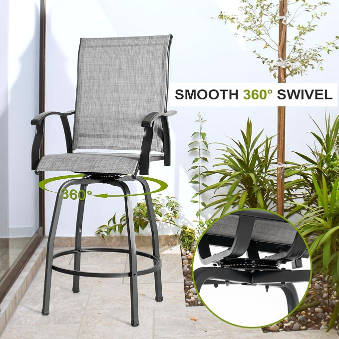 NUU GARDEN 5 PCS Patio Bar Set,Glass Square Table andSwivel Stools