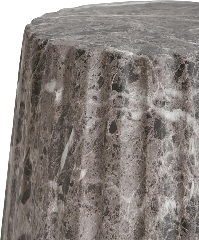 Round Outdoor Side Table, Modern MGO Concrete End Table with Faux Stone Finish, Patio Fluted Side Table for Living Room Garden Balcony,Fully Assembled,Grey Brown