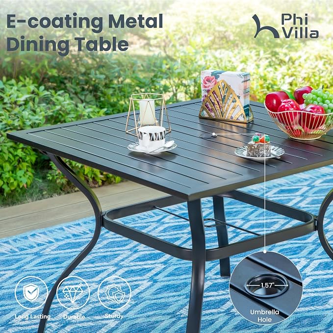 PHI VILLA Patio Furniture Set with Umbrella for 4,Swivel Mesh Dining Chairs | Includes 1 square metal table, 4 breathable textilene chairs and 10ft Beige umbrella, designed for deck, backyard, garden