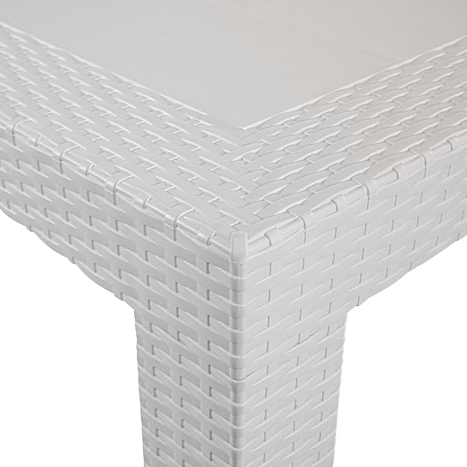 LeisureMod Mace Modern Weave Design Outdoor Patio Square Dining Table (White)