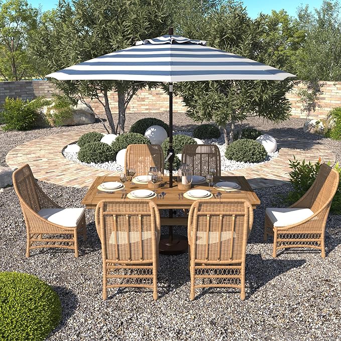 California Umbrella 9' Round Aluminum Market Umbrella, Crank Lift, Push Button Tilt, Bronze Pole