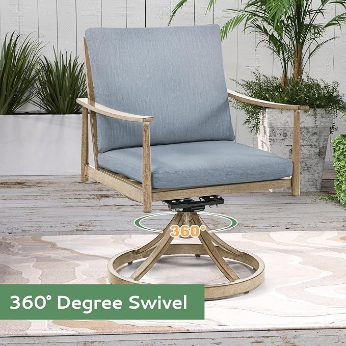 7-Piece Outdoor Dining Set for 6, Aluminum Dining Set with Cushions, 4 Dining Chair and 2 Swivel Chairs with Rope Backrest, Large Rectangular Table with Umbrella Hole for Lawn Porch Yard,Brown